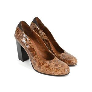 Donald J. Pliner Brown Marble Patent Block Heel Pumps